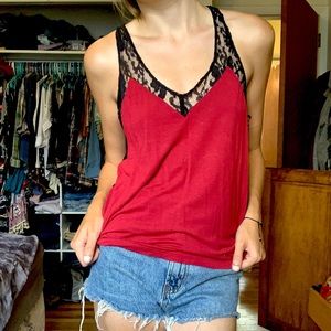 Low Cut Red Tank with Black Lace Trim (Forever 21)